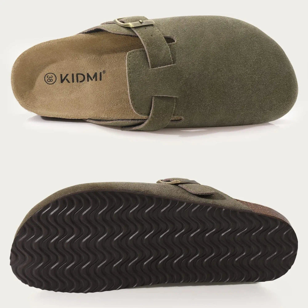 Genuine Suede Buckle Clogs