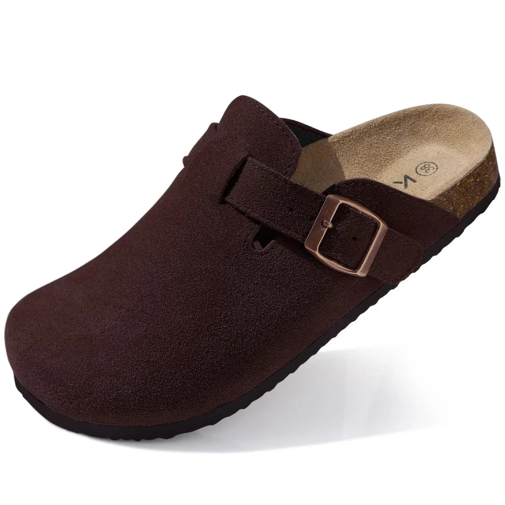 Genuine Suede Buckle Clogs