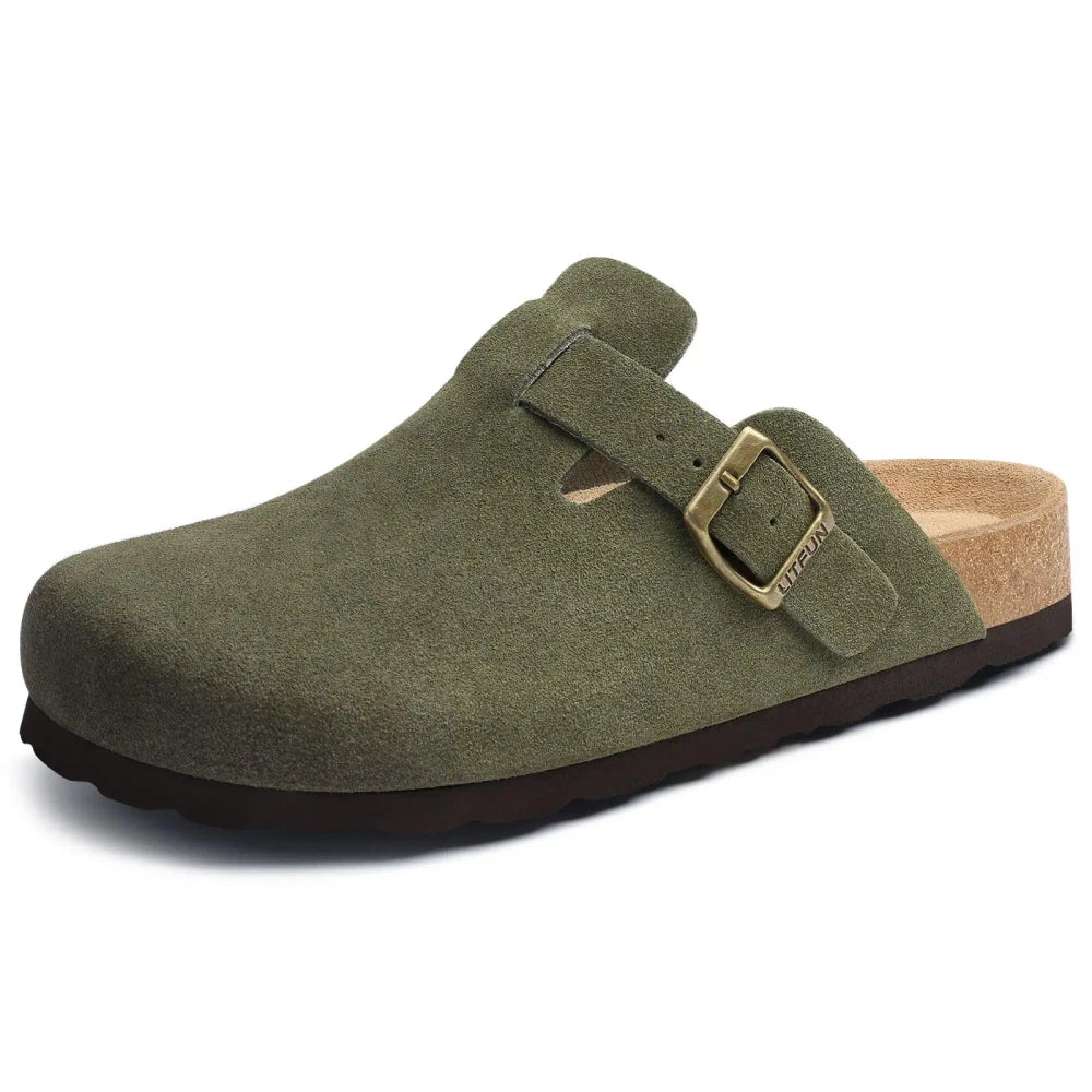 Genuine Suede Buckle Clogs
