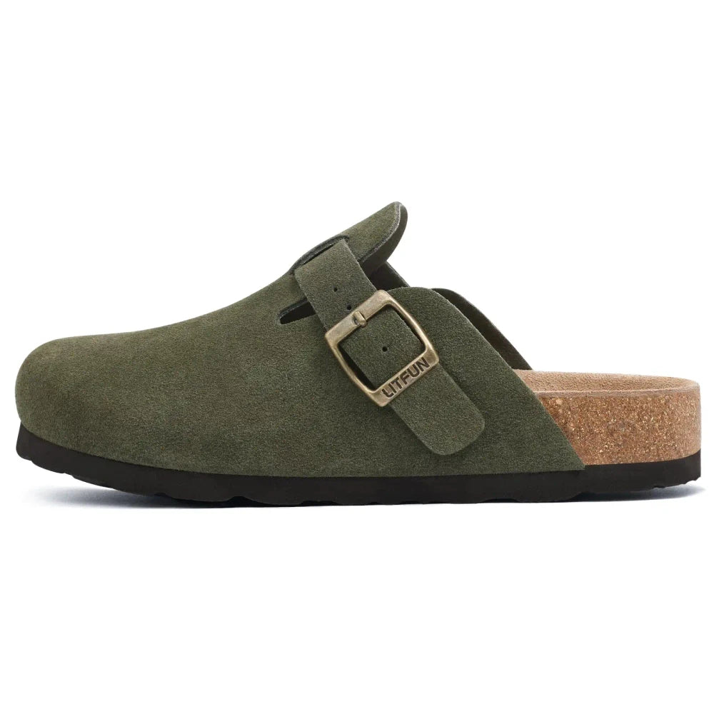 Genuine Suede Buckle Clogs