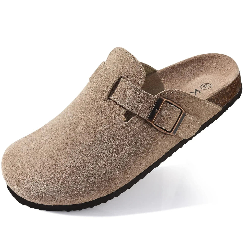 Genuine Suede Buckle Clogs