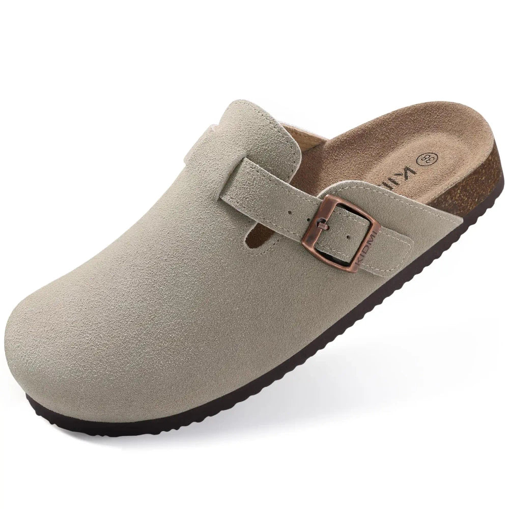 Genuine Suede Buckle Clogs