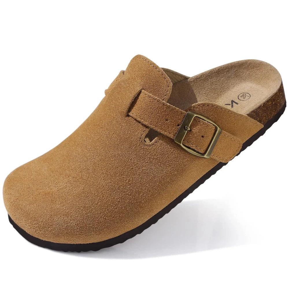 Genuine Suede Buckle Clogs