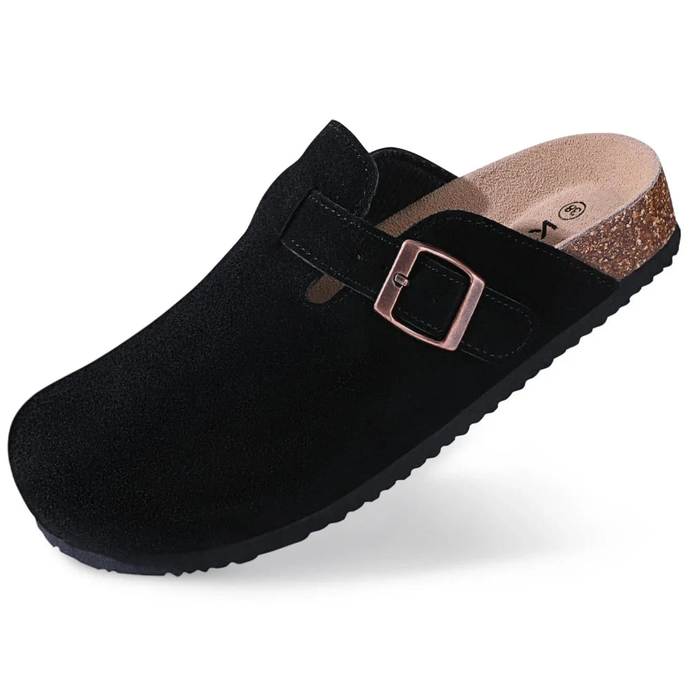 Genuine Suede Buckle Clogs