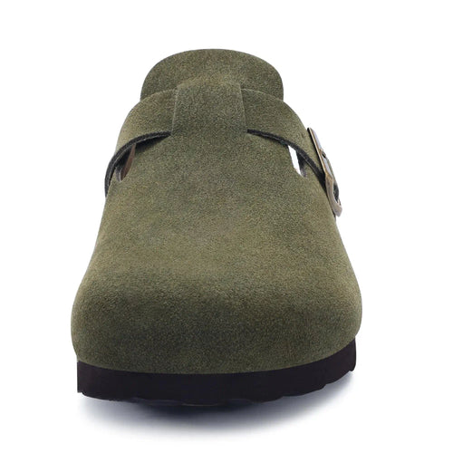 Genuine Suede Buckle Clogs
