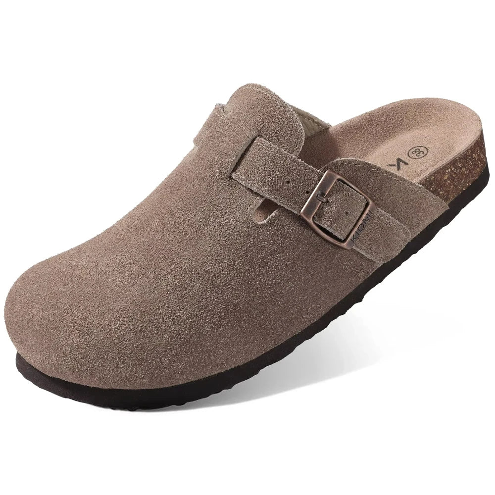 Genuine Suede Buckle Clogs