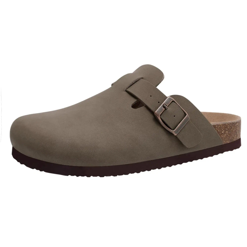 Genuine Suede Buckle Clogs